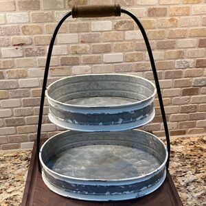 Two-Tiered Metal Distressed Tray with Handle
Not Food Safe
Display Only